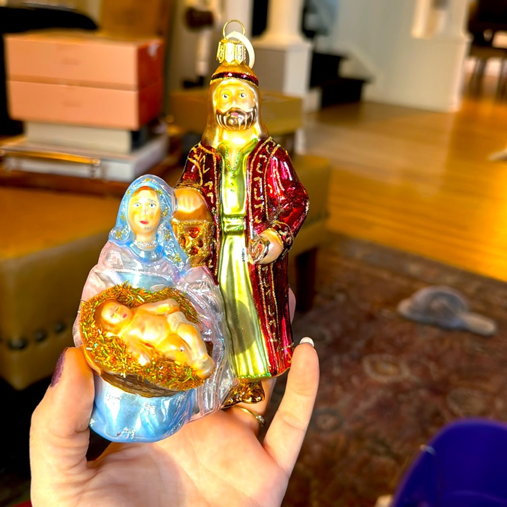 Blown glass nativity ornament